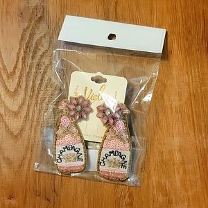 Beaded champagne and flower earrings